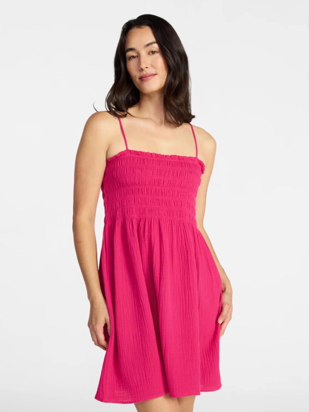 Time and Tru Fuchsia Smocked Mini Dress